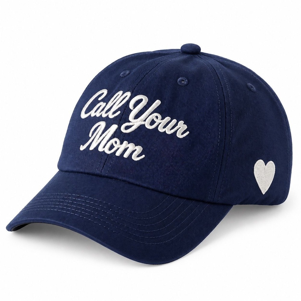 Anthropologie Call Your Mom Navy Blue Slide Back Baseball Hat Heart NWT